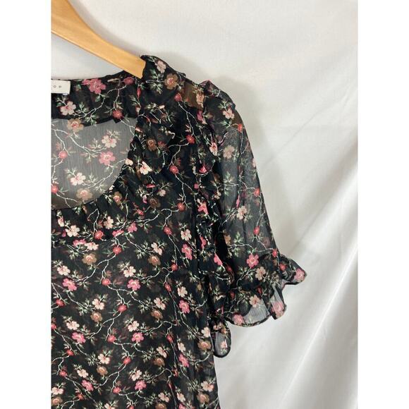 Topshop Black Floral Semi Sheer Blouse Size 4 - Picture 4 of 9